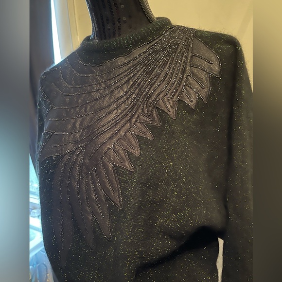 Vintage Uen Shadi 80s Black Beaded Dolman Sleeve Sweater - Picture 3 of 11